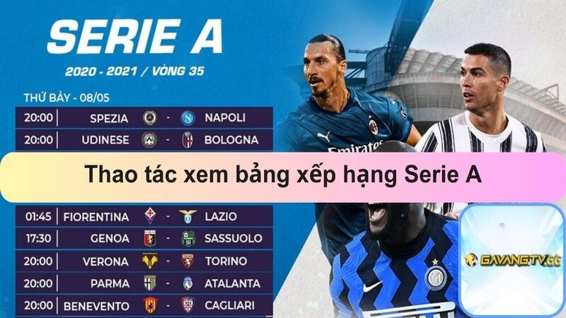 Thao tác xem bảng xếp hạng Serie A